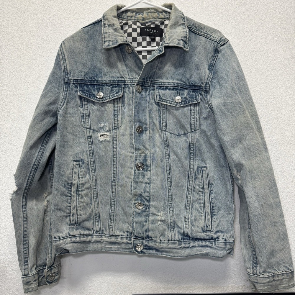 Men Pacsun Los Angeles Distressed Light Blue Denim Jacket Vintage Small Oversize